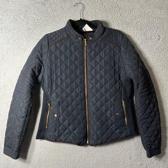 Love Tree Jacket Womens‎ L Blue Quilted Gold Zipper Accents Pockets Coat NEW - Picture 1 of 11
